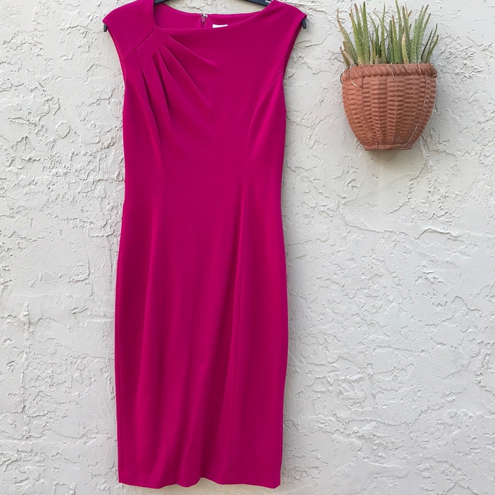 Cache Deep Fuchsia Classic Belted Sheath Dress